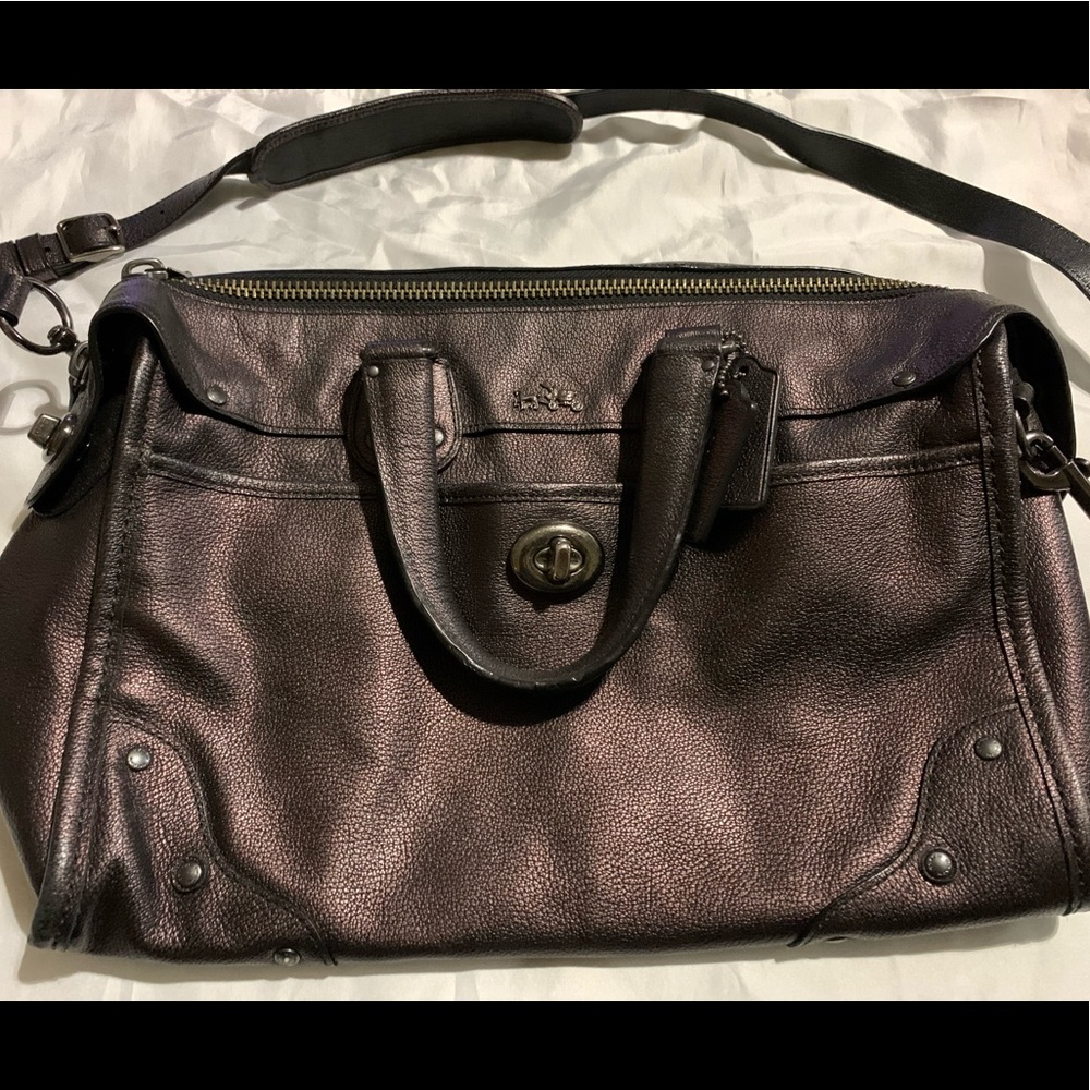 Coach Rhyder Bronze Metallic Leather Satchel Purse - Gem